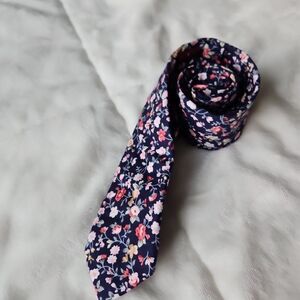 Penguin 100% Cotton Floral Men's Necktie Navy w/Pink and Rose  SLIM